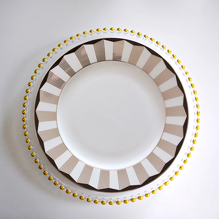 

Straight rays design bone china dinner set, gold plated dinnerware set, N/a