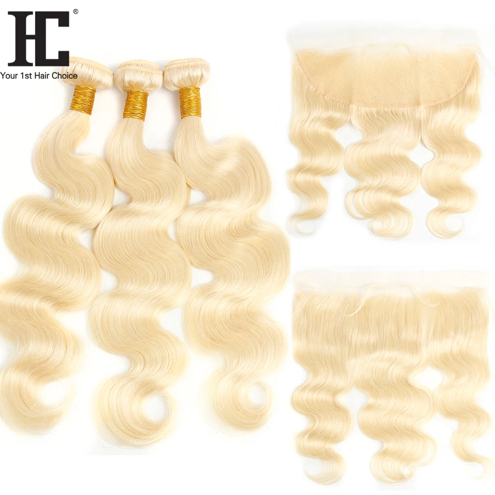 

613 Blonde Body Wave 3 Bundles With Frontal Human Hair Weave Bundles 13x4 Lace Frontal With Bundles Free Part