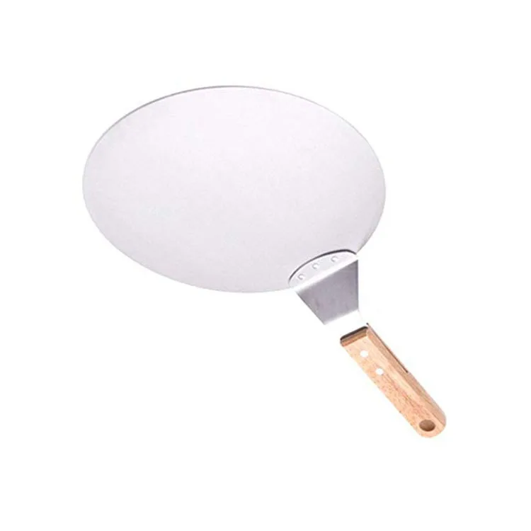 

Hot Sale New Kitchen Cooking/ Baking Tool Stainless Steel Round Pizza Cake Shovel With wood/plastic Handle, Handle :brown /black head :silver
