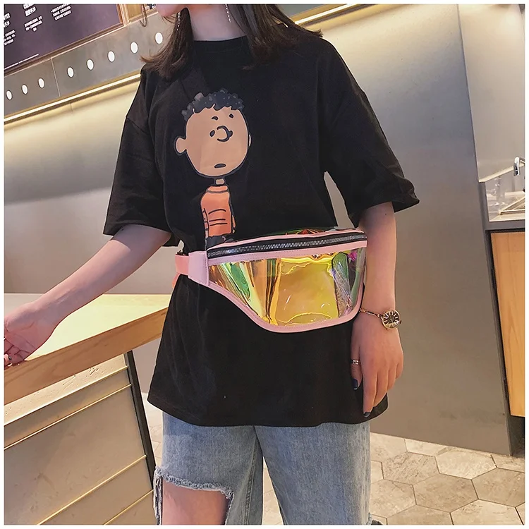 
2019 Hot selling Holographic Laser Waist Bag Reflective Transparent PVC Fanny Pack 