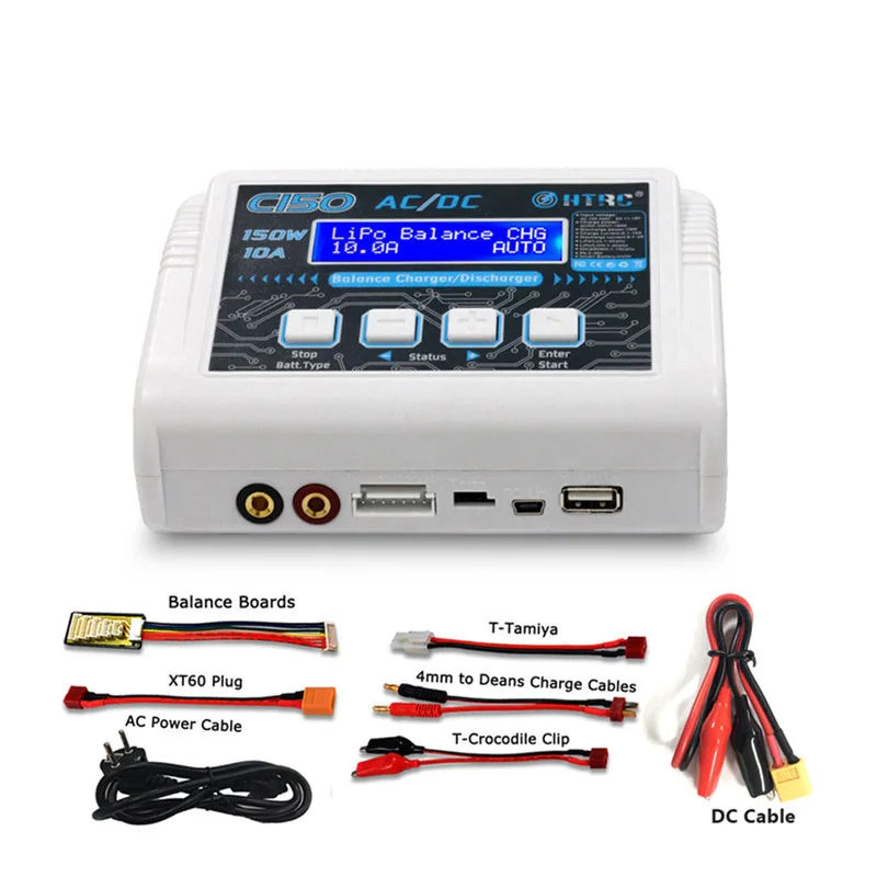 

HTRC C150 AC/DC 150W 10A RC Smart Battery Balance Charger for LiPo LiHV LiFe Lilon NiCd NiMh Pb battery Discharger