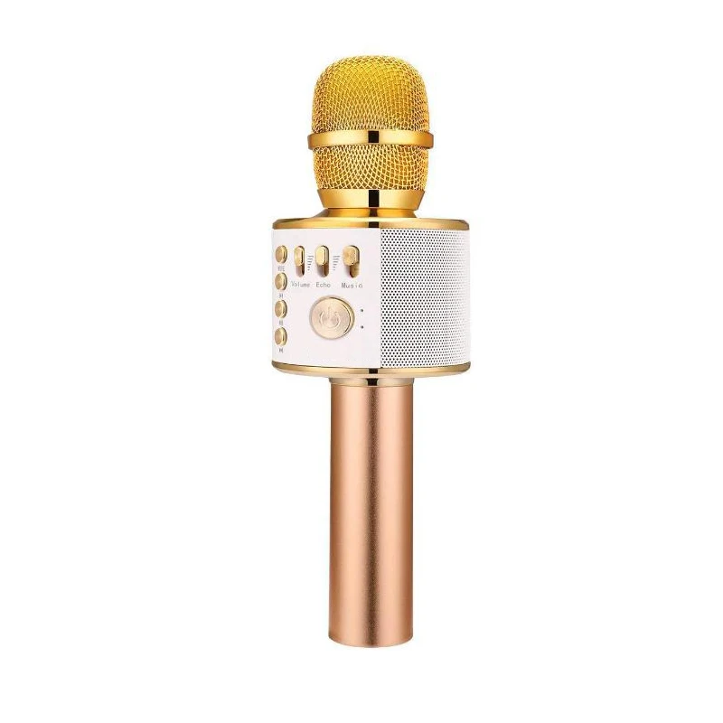 

Super Bass Wireless Bluetooth Mobile Phone Karaoke Microphone Handheld Bluetooth Karaoke Microphone and Bluetooth Stereo Speaker, Gold.rose gold.silver;blue;purple;black;gold plus