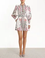 

A2800 New Style White Digital Print Bohemian Style Long Sleeve Shirt Dress Wholesale