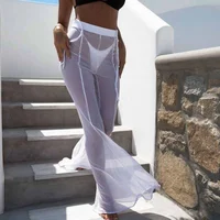 

Amazon Custom High Waist Mesh Cover Up Beachwear Women Wide Leg Pants Sexy Transparent Bikinis 2019