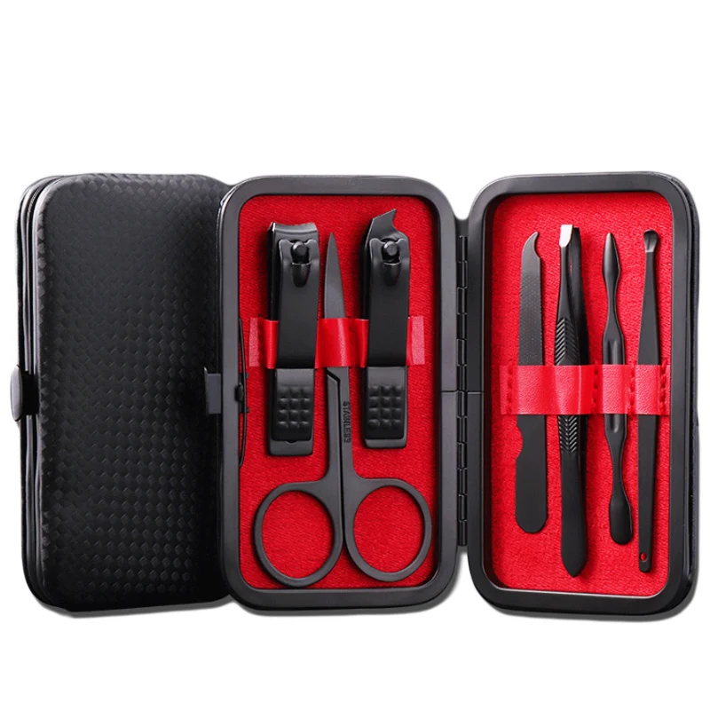

New 7 in 1 Manicure set Professional Black Stainless Steel Nail Clipper Kit Finger Plier Nails art Pedicure Toe Nail Tools Set