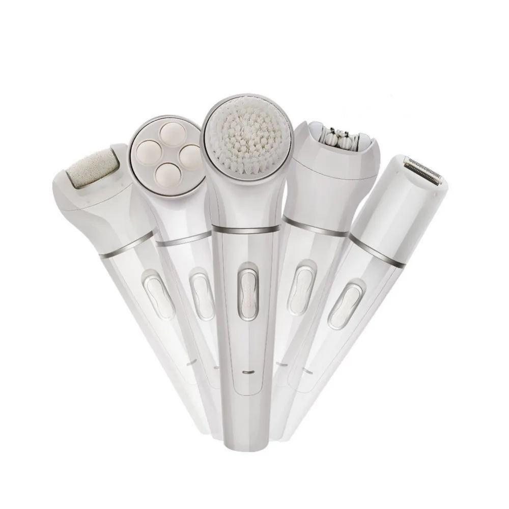 

USB Rechargeable Deep Clean 5 In 1 Facial Cleansing Brush Multifunction Face Skin Massager Electric Face Exfoliate Brush, White