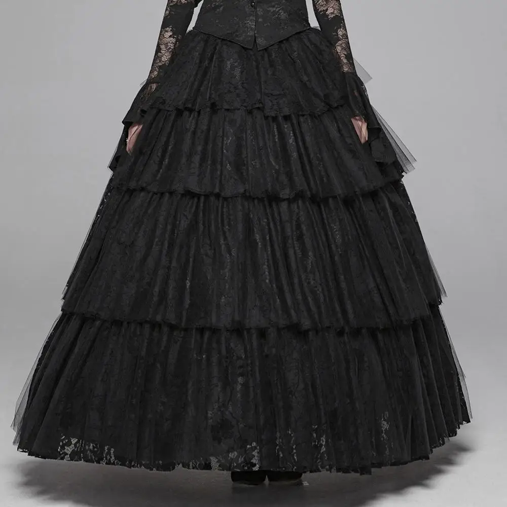 

WQ-426BQF Gothic Long Tiered Women Evening Skirt Tutu Skirt For Women, Black