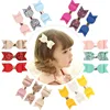 New kids pink sparkle hair accessories set glitter hair clips gift set with mini leather hair bow for children girl