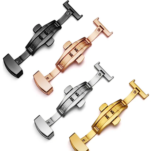 

Stainless Steel Butterfly Buckle Double Button Stainless Steel Watch Belt Buckle