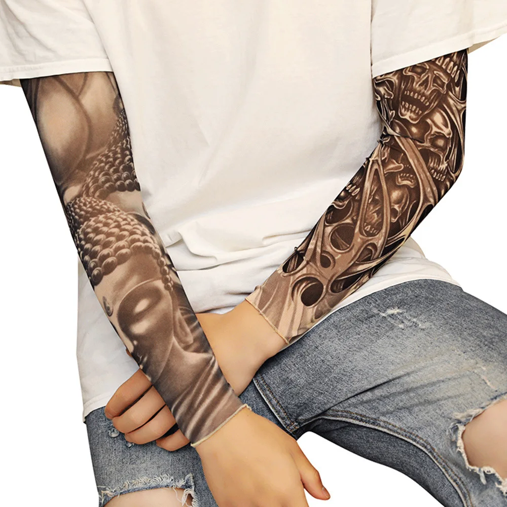 

Sports Printed Nylon Arm Sleeve Halloween Skull High Simulation Customized Temporary Tattoo Sunscreen Tattoo Arm Sleeves sleeve