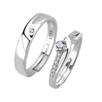 

High Quality Korea Style 925 Sterling Silver Eternity Adjustable Couple Engagement Diamond Rings