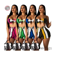 

9041621 women sexy stripe printed adjustable bra two piece set swimwear