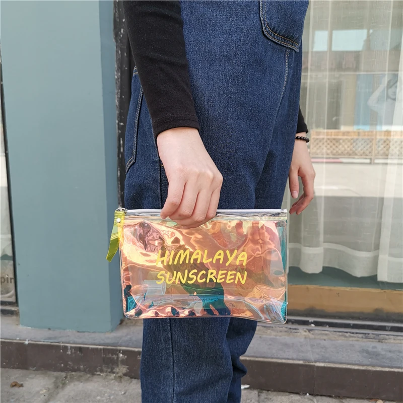 

Handy organizer holographic laser makeup clear PVC cosmetic zipper bag, As designs