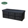 Reatai handmade big black pvc leather fabric foot stool foldable storage box chair pouf ottoman