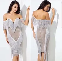 

MAGICMK 2019 Women Sexy Tassel Bandage Dresses Strapless Off Shoulder V Neck Celebrity Vestidos Party Dress dropshipping clothin