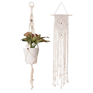 Image of Chinese manufacturer hand craft cotton wall ornaments hanging decoration macrame white plant hangers