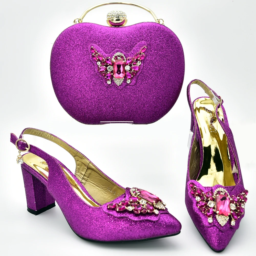 

Rortydream party lady shoes and bag purple wedding handbag medium heel shoes 7cm 108-3