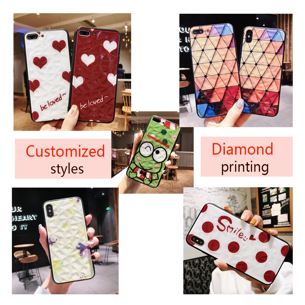 

Fresh style diamond printing phone case, shockproof hard PC back cover, mobile cell phone cover for iphone tecno infinix itel, N/a