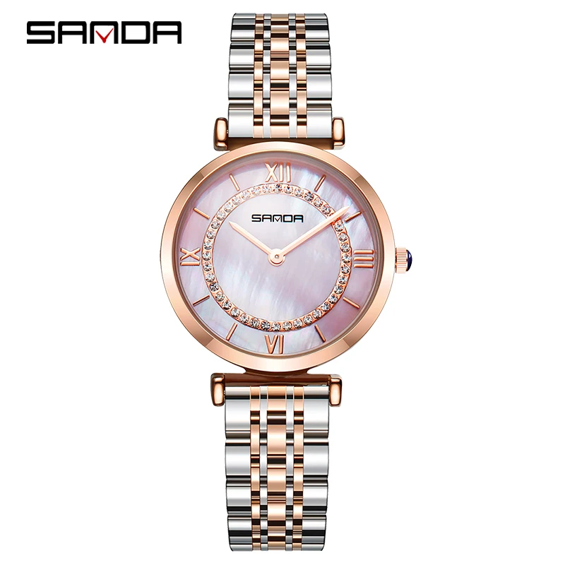 

SANDA P1011 Women Business Diamond Charm Watches Fashion Casual Quartz Stainless Steel Strap Wristwatch, 3 colors