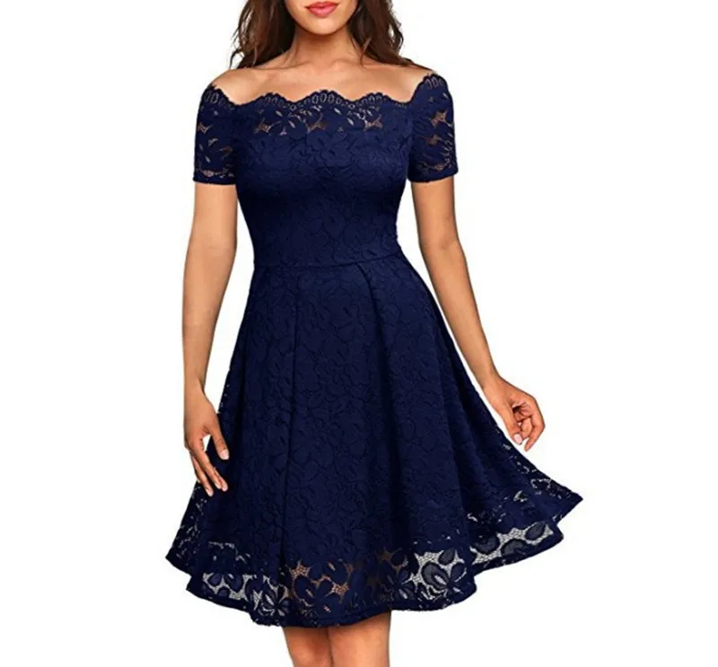 

Women fashion summer Sexy lace off-the-shoulder dress with short sleeves