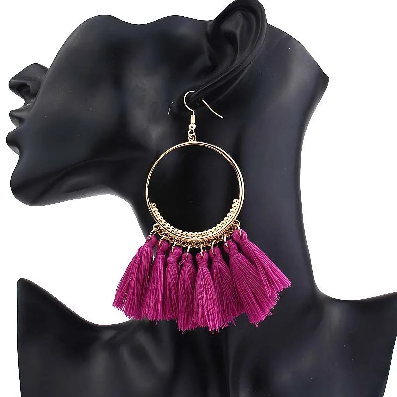 

2019 Fashion new creative gold big circle bohemian tassel earrings