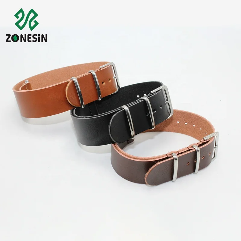 

ZONESIN Wholesale Vintage PU Leather NATO Watch Strap, Black, brown, coffee