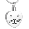 IJD8425 Cat Face Engraved Heart Pendant Necklace Pet Memorial Ashes Jewelry Band Filling Kit with Chain