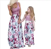 

Boutique summer Mom & Me sleeveless dress sets long floral smocked pocket maxi pinafore dress