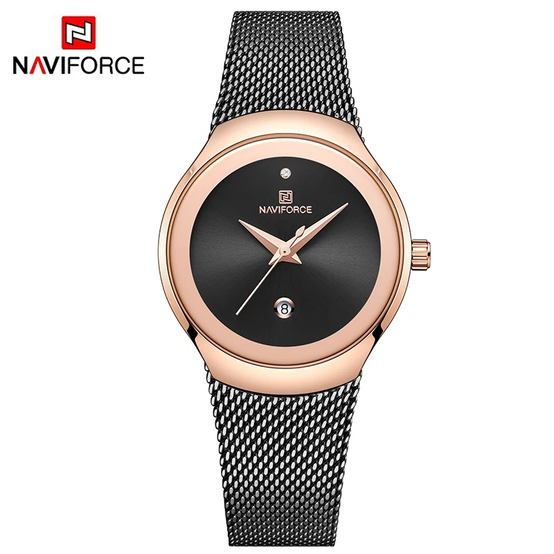 

NAVIFORCE NF5004 Women Charm Elegant Watches Business Stainless Steel Mesh Strap Quartz Ladies Wristwatch, 4 colors