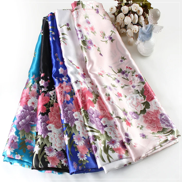 
Good reputation soft smooth 100% polyester shiny satin flower print fabric 