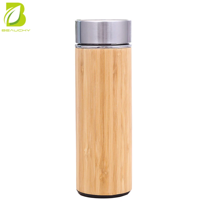 

Eco bamboo water bottle custom stainless steel thermos wood vacuum flask