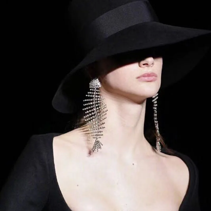 

Shiny Rhinestone Fish Bone Charms Drop Dangle Earrings for Women Fashion Jewelry Boho Maxi Statement Earrings Accessory Hot Sale, Picture shows