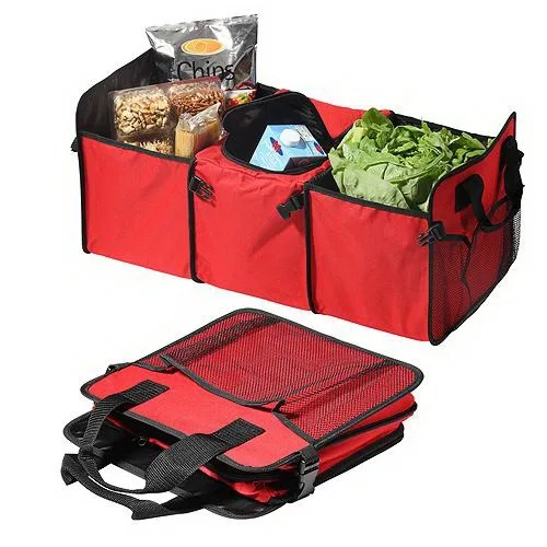 

600D Polyester Multi Compartments Car Trunk Organizer with Cooler Bag For Shopping, Custom made