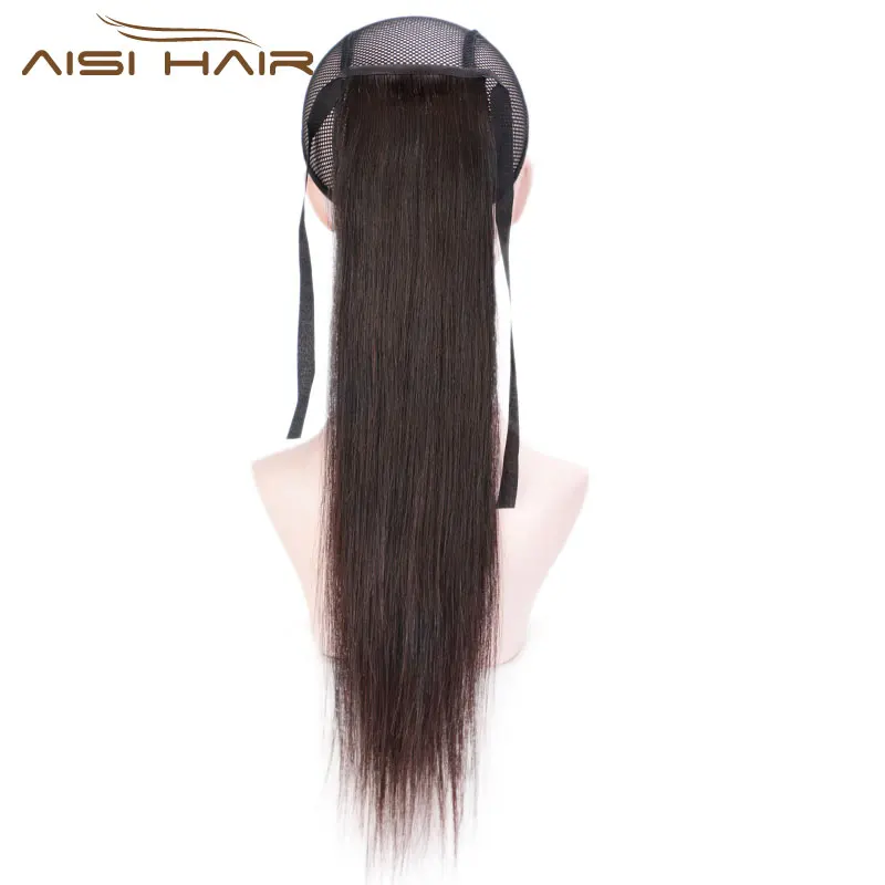 

Aisi Hair 16 Inch Indian Remy Human Hair Ponytail Human Hair Extension Ribbon Straight Ponytail Extensions for Women