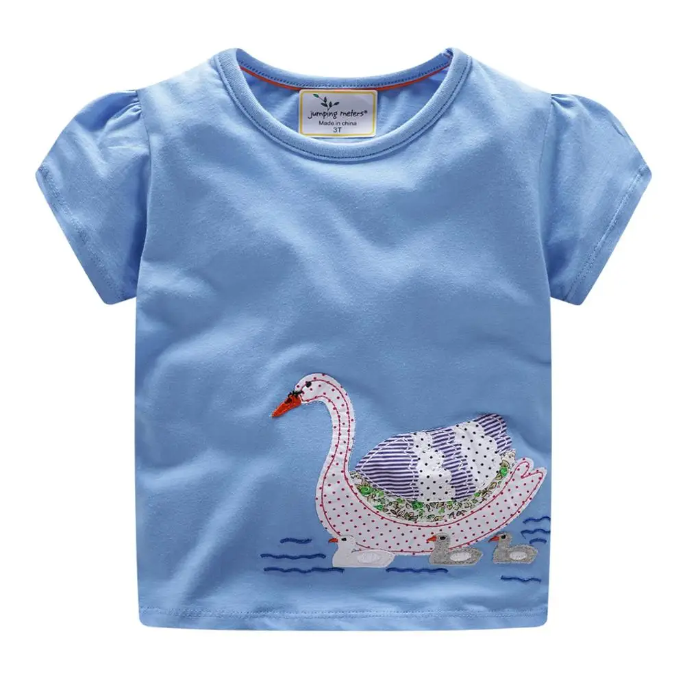 

Girls short sleeved t-shirt 100% cotton applique shirt children pearl stitch t-shirt, As picture