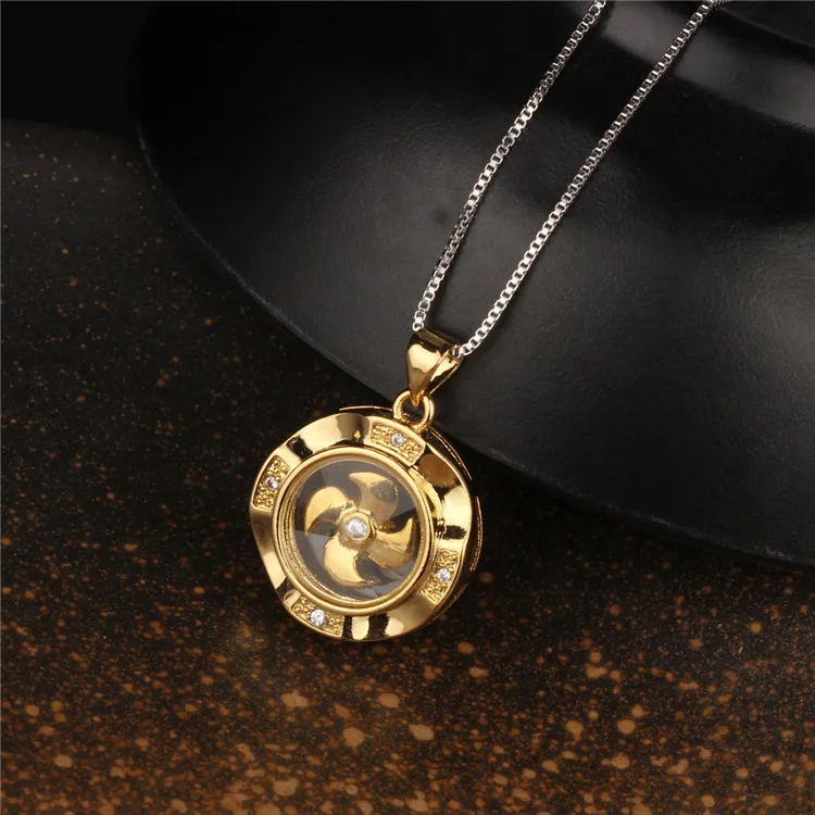 

New Arrival Rotatable Windmill Pendant Necklace Cubic Zircon Paved Gold Silver Color Necklace