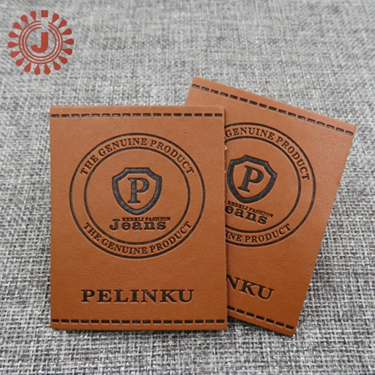 China suppliers high quality jeans brown pu leather label / tag / patch