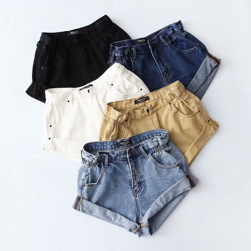 

B23464A Summer women's wear flanging high-waist Jeans shorts