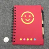 T0060 High quality low MOQ cheap custom Round smile face Recyclable Spiral notebook with sticky note and paper pen