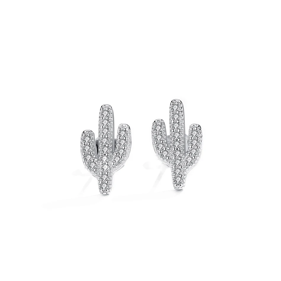 

Wholesale Plants Cactus Earring with Clear Cubic Zircon for Fashion Women Wearing 925 Sterling Silver Earrings
