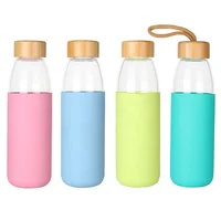 

Dishwasher Safe bamboo lid glass water bottle with silicone sleeve