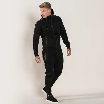 Black Color Men Tracksuits With Gold Lines Men Tracksuit Manufacture By ...