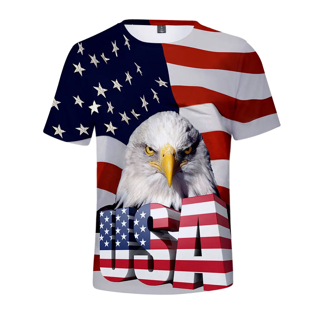 

Wholesale Independence Day 3D Full Printing American Flag Stripped T shirt, As pictures