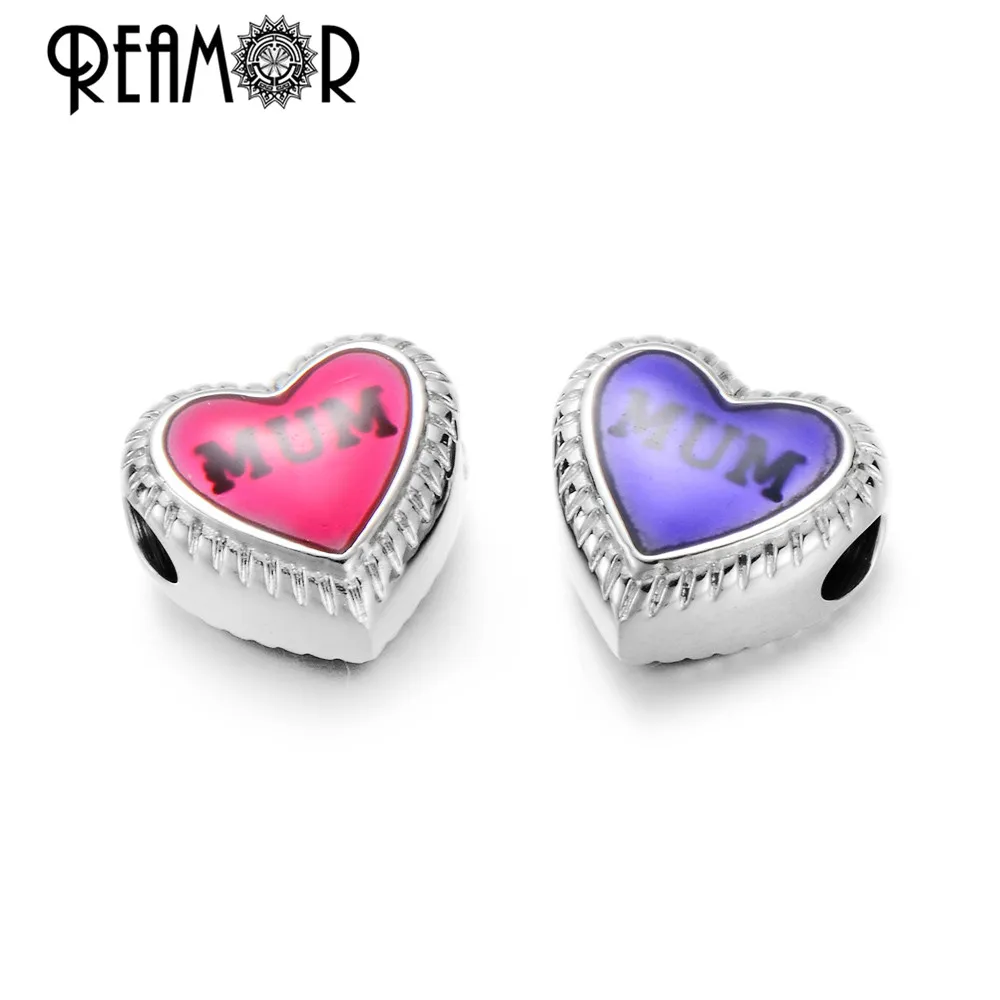 

Reamor On Sale 5pcs 316l Stainless Steel Mum Beads Pink&Purple Heart Charms Bead For Bracelet Bangle Jewelry Making For Mom Gift