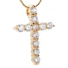 Elegant Women Cz Crystal Pave Setting Small Cross Pendant Charms Necklace Gold Tone With Free Gift Box Chains