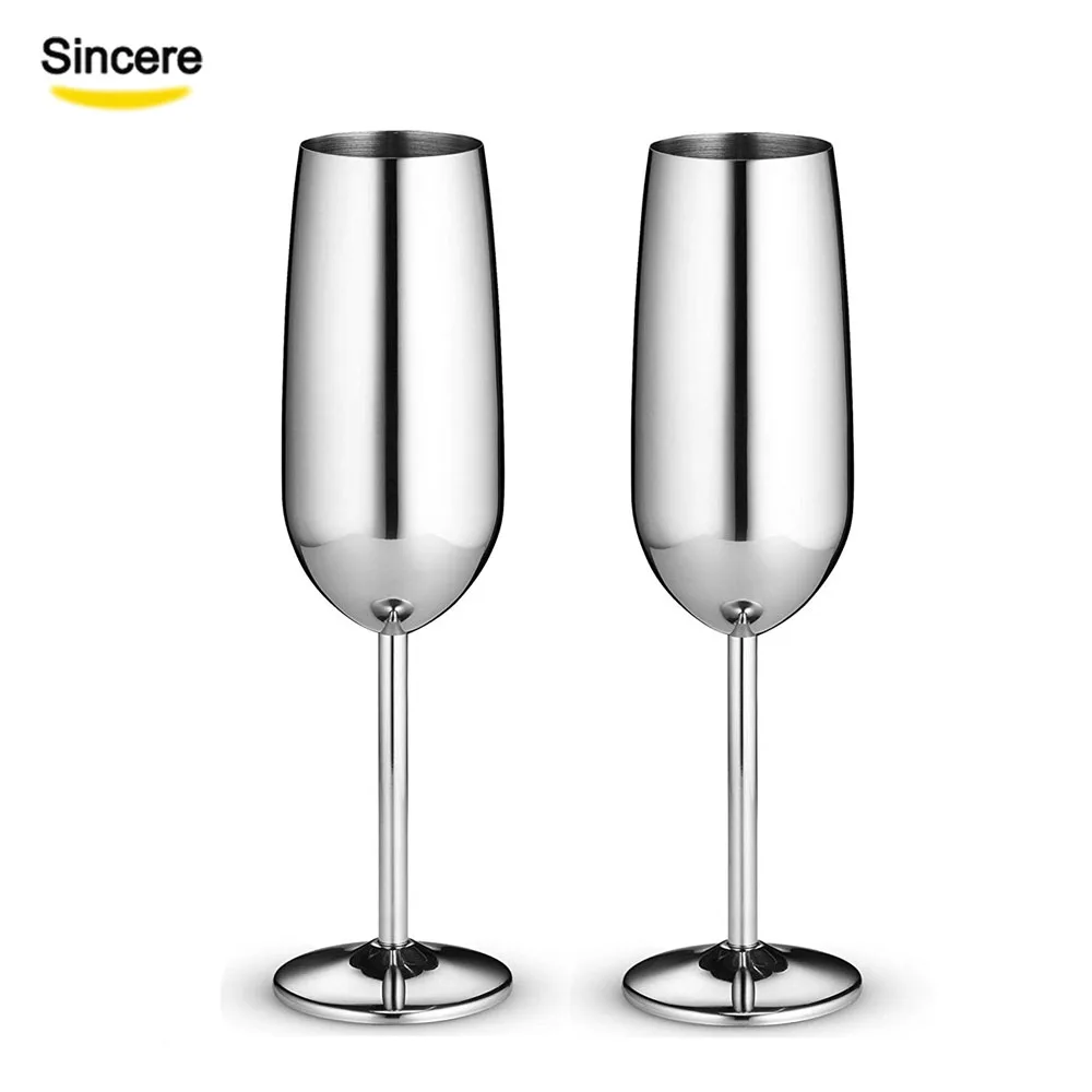 

8 oz Stainless Steel 18/10 Champagne Flutes Unbreakable Champagne Glass Set of 2, Nature color