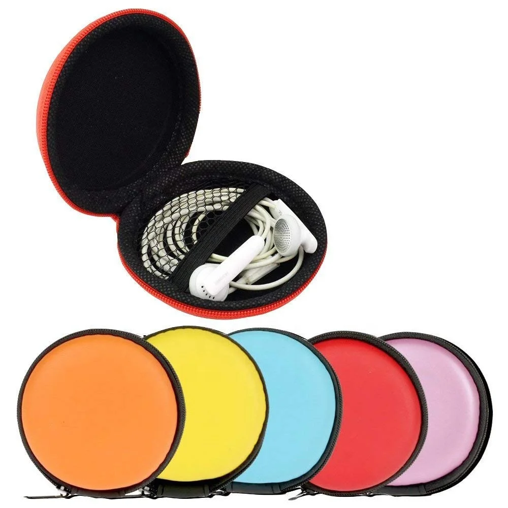 

Earbuds Carrying Case Portable Round Shape Carry Case Storage Bag for EarphoneUSB Cable and More