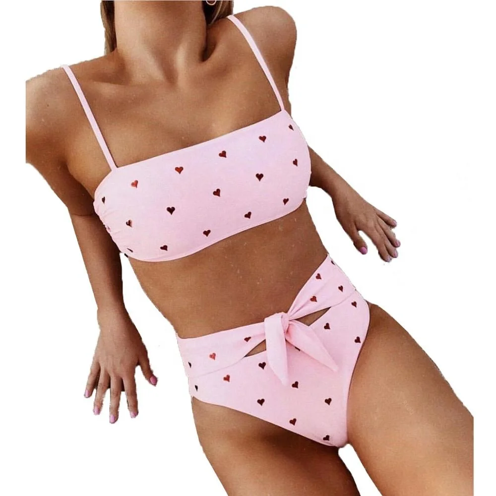 

2019 Wholesale cheap women heart print fashion cute young hot girls xxx bikini, Pink;red;blue;white;fluorescence