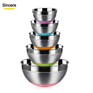 Image of Factory Price Stainless Steel Mixing Bowl Set with Colorful Silicone / Rubber bottom Basking
