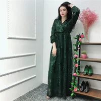 

2019 new fashion islamic floral shining sequins material dubai abaya EID muslim women dresses